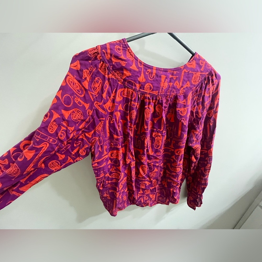 Anthropologie Conversations Horn Print Button Front Blouse Size 6